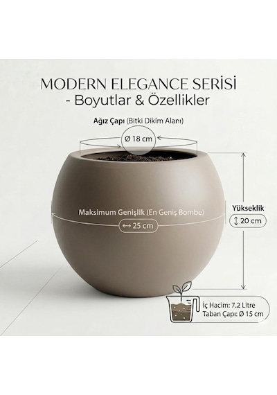 Zevli Modern Küre Saksı 7l - İskandinav Tarzı, Orta Boy Dekoratif Salon Ve Bahçe Saksısı Mocha Diğer