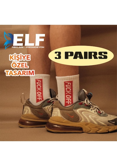 Elf Reklam Kişiye Özel Çorap Baskılı Çorap Beyaz