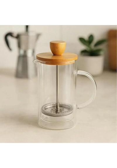 Bambu Kapaklı Cam French Press Isıya Dayanıklı Çay Ve Kahve Demliği, 600 Ml Şeffaf Cam, Paslanmaz Sku: Smg8690010549860 Açık Mavi