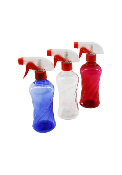 350ml Renkli Şeffaf Uzun - Plastik - Burgulu Boş Sprey Püskürtücü Şişe Çok Renkli