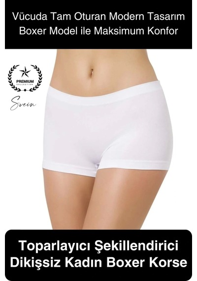 Svein Premium Toparlayıcı Sıkılaştırıcı Kadın Boxer Korse Rahat Dikişsiz Saran Günlük İç Çamaşır Beyaz