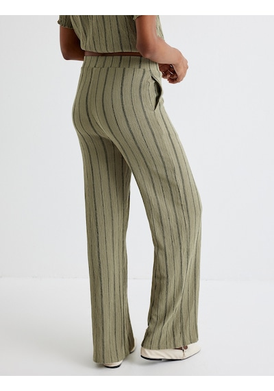 Koton Bol Paça Pantolon Cepli Dokulu Standart Bel Yeşil Çizgili 4sak40130ek Yeşil