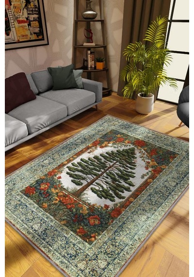 Homshtag Art Deco Çam Ağacı Vintage Halı Görünümlü Dijital Baskı Renkli Halı,rustik Çiçekli Halı Çok Renkli