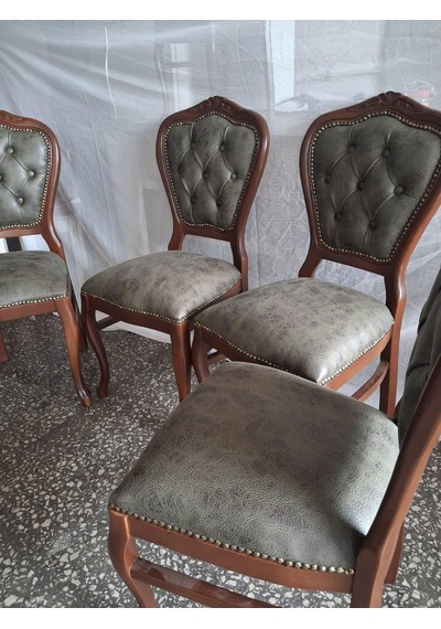 Sandalye Klasik 90612 Model Kayın Aslan Ayak Ceviz Nubuk Kumaş 4 Adet El Yapım Yeşil