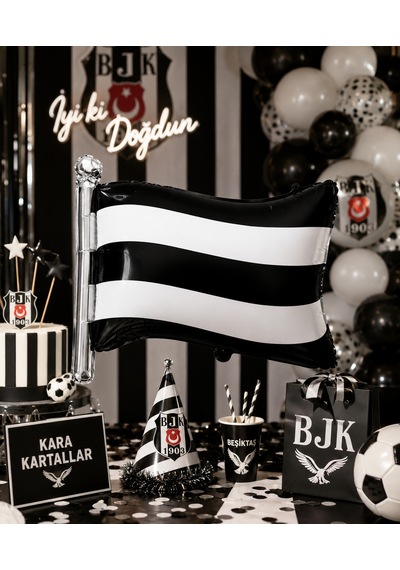 1903 Siyah Beyaz Bayrak Folyo Balon 71x50 Cm Taraftar Parti Dekorasyonu Çok Renkli