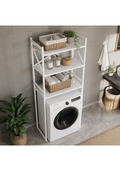 Braga Metal 3 Çamaşır Makinesi Üstü Düzenleyici Raf Beyaz Banyo Düzenleyici Dolap Beyaz - Beyaz