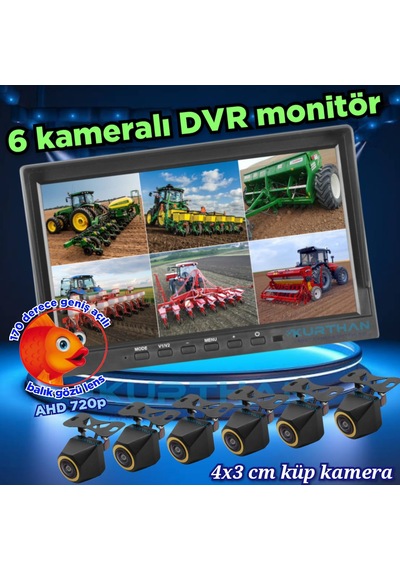 4x3 Cm. Küp Ahd 720p 170 Derece Balık Gözü Lens Kamera Qled Ekran 10'' Dvr Monitör 12 V 256 Gb