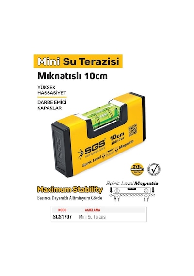 Sgs Mıknatıslı Mini Su Terazisi Alüminyum 10 Cm.