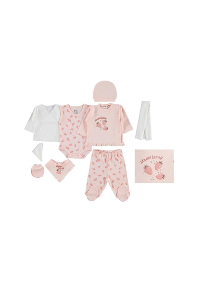 Civil Baby Çilek Empirme 10 lu Zıbın Setleri  - Pudra 96208261726S1