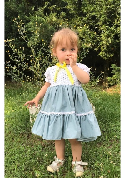 Kurdele Ve Dantel Detaylı Güpür Pamuklu Kumaş Mavi Kız Çocuk Bebek Elbise 001 Kurdele Ve Dantel Detaylı Güpür Pamuklu Kumaş Mavi Kız Çocuk Bebek Elbise 001