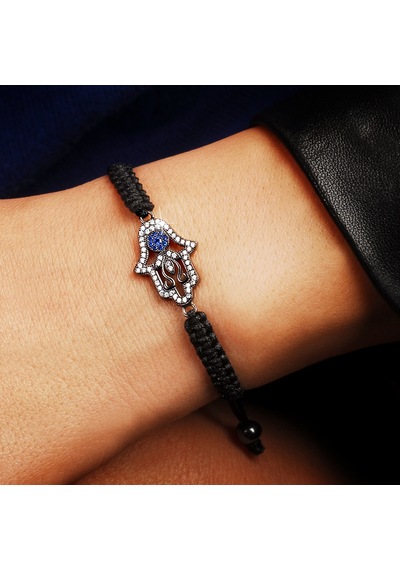 Kuyumcudukkani "hamsa"makrome İpli Bileklik- 40054-b-w-blk Beyaz