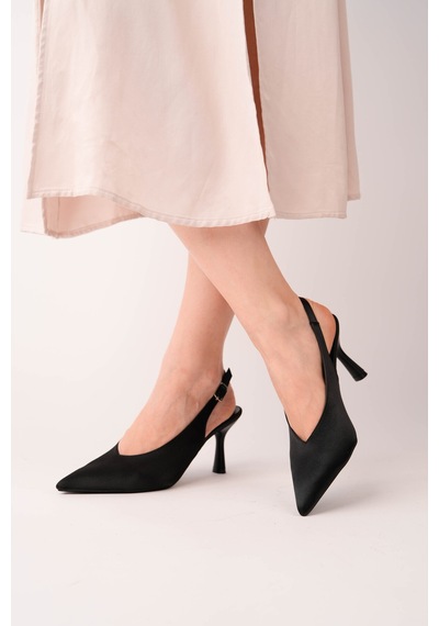 Esatsani Siyah Saten Sivri Burun Arka Açık 9 Cm Topuk Vısıon Stiletto Kadın Ayakkabı Siyah Saten Esatsani Siyah Saten Sivri Burun Arka Açık 9 Cm Topuk Vısıon Stiletto Kadın Ayakkabı Siyah Saten