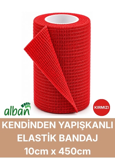10cm 6'lı Set Kendinden Yapışkanlı Elastik Bandaj, Kohesiv Bandaj 10cm X 4.5m Spor, Bilek, Ayak Bileği, Veteriner Bandajı Kırmızı