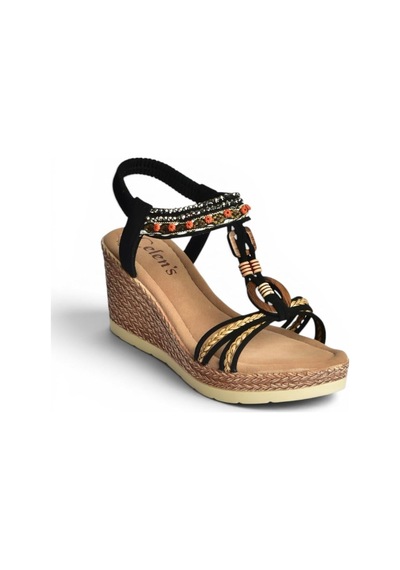 Fox Shoes Y274522209 Siyah Dolgu Tabanlı Kadın Sandalet