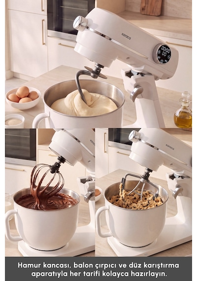 Karaca Multichef Artisan Renkli Hazneli Digital Ekran Tam Döküm Hamur Yoğurma Makinesi Cream 1800w 7l