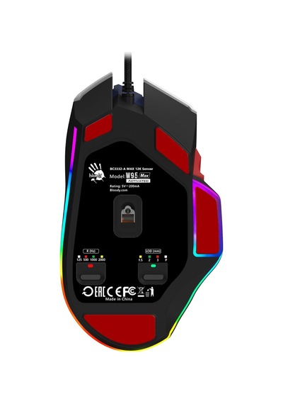 Bloody W95 Max 12.000 Cpi Rgb Ultra-3 Optik Gamer Oyuncu Mouse Sport Navy 4m Dahili Bellek Ekstra Ateş Desteği