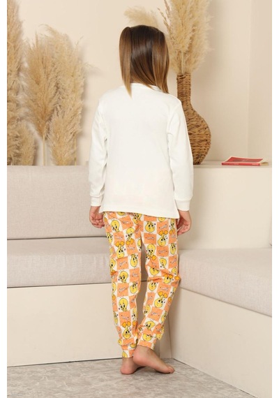Miniğimin Cicileri Sevimli Civciv Baskılı Kız Çocuk Pijama Ta... Beyaz