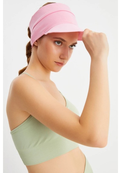 Kadın Uv Korumalı Katlanabilir Üstü Açık Yumuşak Siperli Pamuklu Penye Tenis Vizör Şapka - Tek Ebat / Pembe Pembe