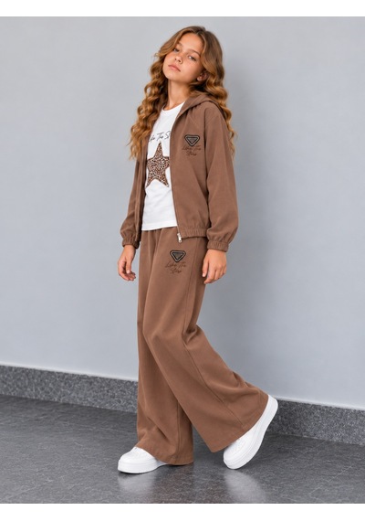 Kokoş Bebe Kız Çocuk Dokuma Viskon 3'lü Takım Leopar Yıldız Detaylı Kapüşonlu Ceket Tişört Bol Paça Pantolon - 5/13 Yaş - 31984 Kahverengi Kokoş Bebe Kız Çocuk Dokuma Viskon 3'lü Takım Leopar Yıldız Detaylı Kapüşonlu Ceket Tişört Bol Paça Pantolon - 5/13 Yaş - 31984 Kahverengi