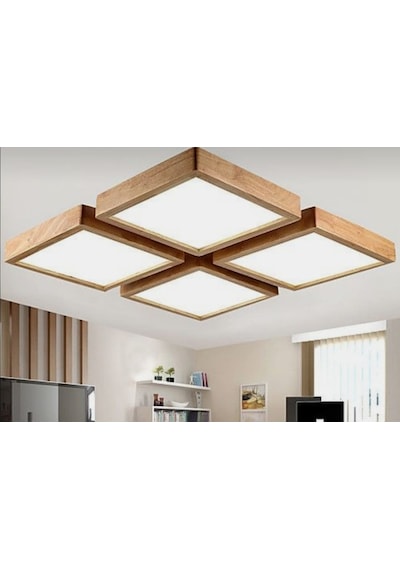 Dekor Olsun30X30Cm Ahşap Çerçeve Tavan Led Aydınlatma 4Lü