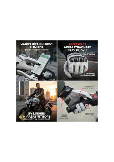 Motosiklet Eldiveni - Ts En 13594 Uygun, Dokunmatik Ekran Uyumlu Açık Mavi - Pembe