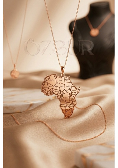 925 Ayar Gümüş Afrika Harita Kolye Rose Gold