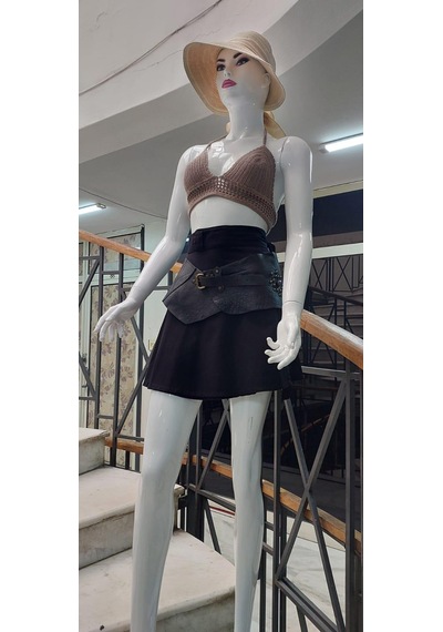 Eren Style Boho Antik Tokalı Doğal Taş Detaylı Hakiki Deri Kemer 84 Cm-98 Cm Siyah