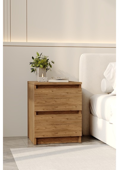 Aeka Ae-2021 Duru Atlantik Çam 2 Çekmeceli Komodin Yatak Odası Başucu Sehpası Çekmeceli Dolap 40 51x42,3 Cm