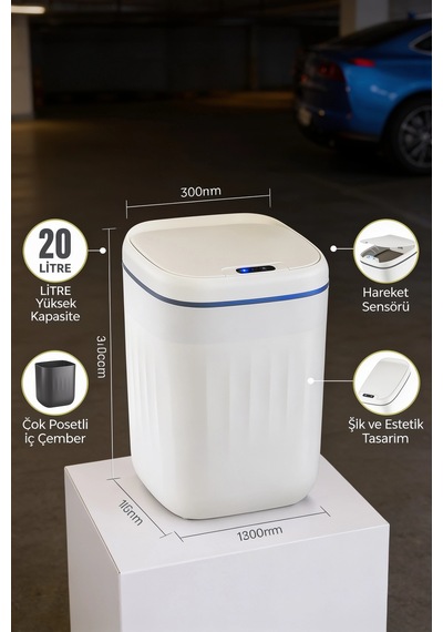 20 Litre Hareket Sensörlü Akıllı Çöp Kovası Beyaz