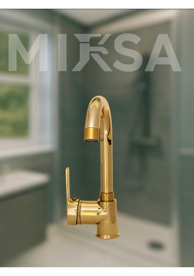 Lüx Full Gold Armut Baston Borulu Banyo Lavabo Bataryası Çeşmesi Musluğu Çift Su Girişli Altın