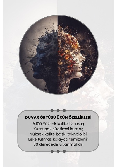 Yin Yang Yüzler Desenli Duvar Halısı Duvar Örtüsü Tapestry Süet Dokulu Kumaş
