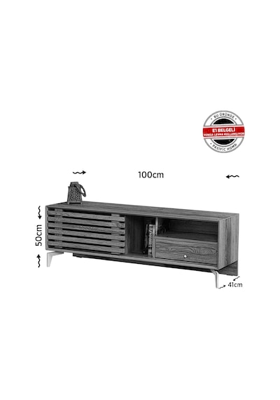 Lulu Metal Ayaklı Tv Ünitesi 100Cm / Sürgülü Kapaklı Tv Sehpası