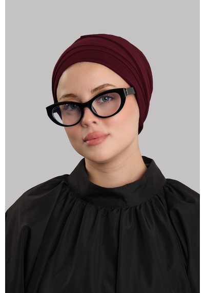 Hürrem Bone Bordo Versa Kuyruklu Pratik Tesettür Bone Sandy Büzgülü 2515 16