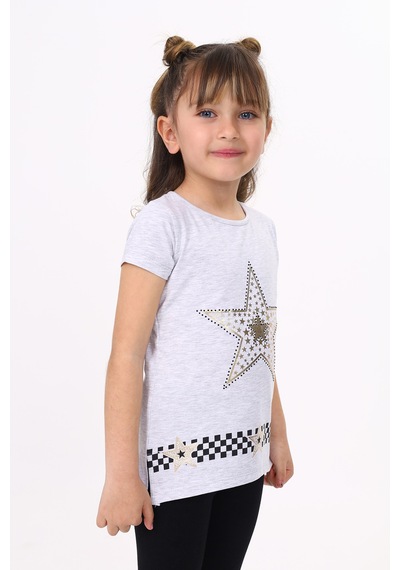 Toontoy Kids Toontoy Kız Çocuk T-shirt Yıldız Baskı Gri Melanj