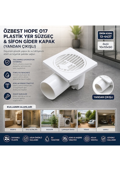 Plastik Yer Süzgeç - Sifon Gider Kapak Yandan 10x10x50 Çok Renkli