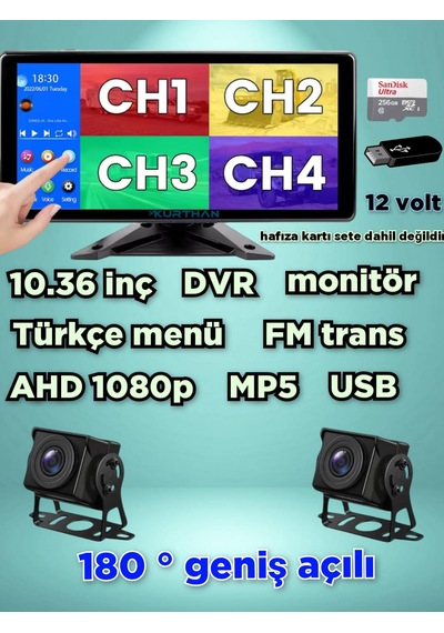 Dvr Dokunmatik Ekran Video Müzik 2 Ad Ahd 180 Derece Kamera Seti