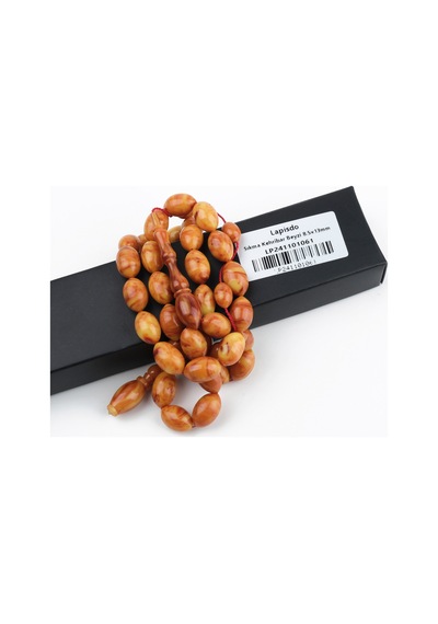 Sıkma Kehribar Alman Numaralı Çubuk Usta İşi İmzalı Beyzi Kesim 8.5x13mm Tesbih