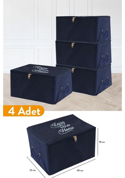 4 Adet - Mini Boy Baskı Detaylı Lacivert Hurç 30 X 22 X 18 Cm Diğer