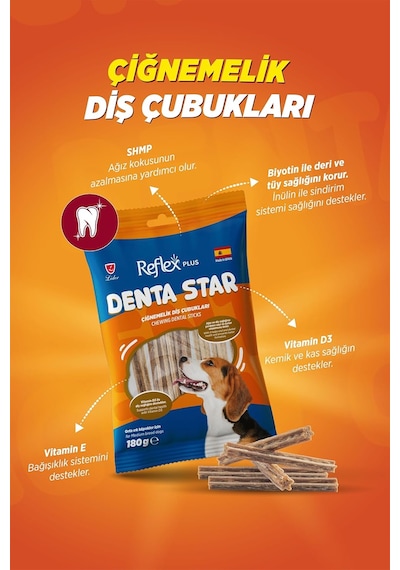 Plus Dentastar Çiğneme Diş Çubukları Orta Irk Yetişkin Köpek Ödülü 180 Gr