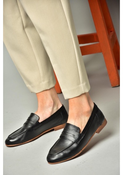 Fox Shoes S944007803 Siyah Hakiki Deri Kadın Babet Siyah