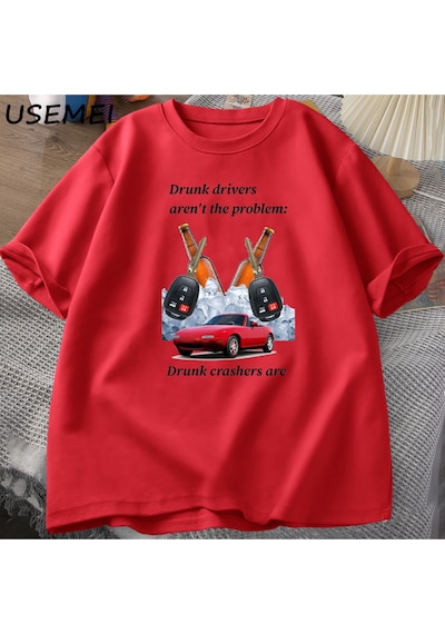 Flood Of Style Sarhoş Sürücüleri Erkek Tişört Komik T Shirt Sarhoş Sürüş Moda Kısa Kollu T-shirt Pamuk Erkek Kırmızı