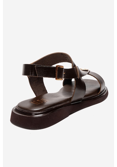 Luvishoes Quella Kahverengi Hakiki Deri Tokalı Kadın Sandalet