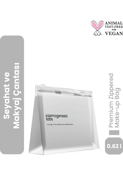 Cosmogenesis Labs Şeffaf Kilitli Seyahat ve Makyaj Çantası – Su Geçirmez Plastik Kozmetik Düzenleyici (13x19 cm)