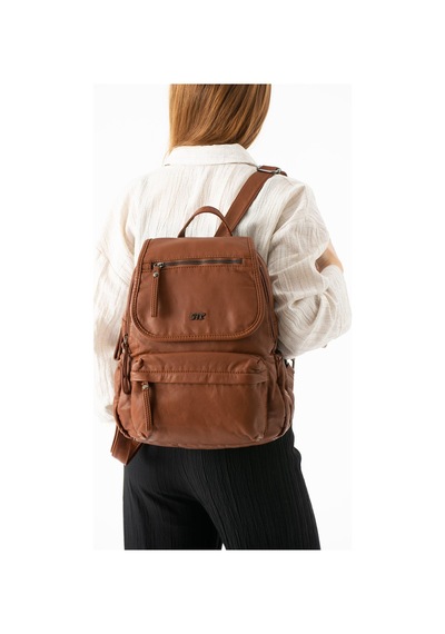 571 Collections Yıkanmış Deri Sırt Çantası Taba Model: 571-14-11m