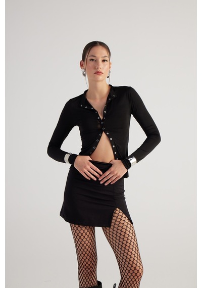 Holly Lolly Yırtmaçlı Mini Panky Etek Siyah