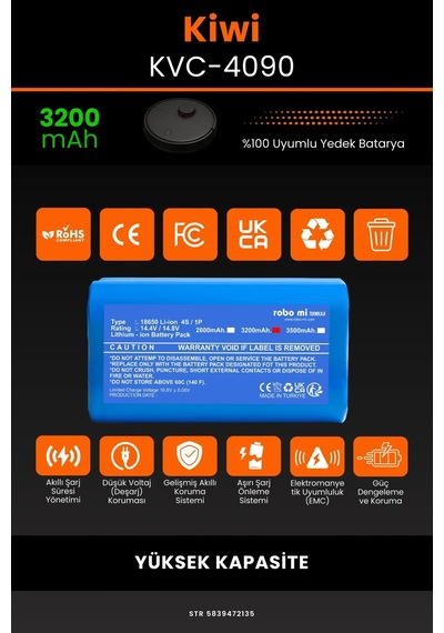 Kiwi Kvc 4090 3200mAh Robot Süpürge Bataryası