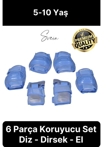 Svein Premium Çocuk İçin Paten Kaykay Scooter Bisiklet Koruyucu Dizlik Dirsek Set Takımı 6 Parça Ekipman Çok Renkli