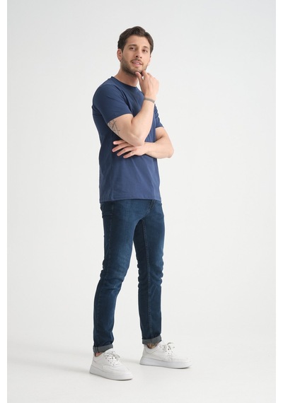 Shooter Sportwear Shooter Erkek T-shirt Nefes Alabilen Esnek Pamuklu Kumaş Regular Kalıp Minimal Logolu İndigo