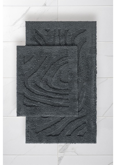 Lilly 2'li Pamuk Banyo Paspas Seti Yumuşak Dokulu Gri Yıkanabilir 60x100 + 60x50cm, Ll003g