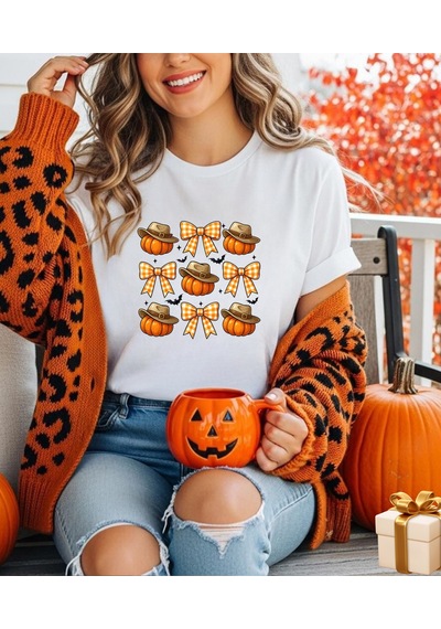 Aselinda Halloween Pumpkin Baskılı Tişört Kombin Yapmak İçin 2 Ürün Ekleyiniz Beyaz